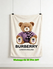 Burberry Purple TB Teddy Bear Flannel Sofa Throw Blanket for Wall Decor B050